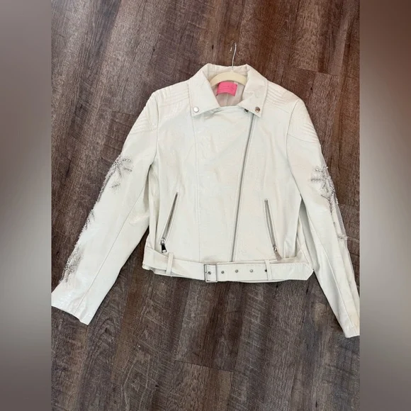 Azalea Wang Women's White Embellished Leather Jacket - Picture 7 of 11